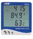 VC230  温度表 ,测量范围:温度：0℃~50℃/湿度：30%~90%RH.整点报时,℃/oF温度切换显示,每日闹钟,12/24小时制时钟,日历显示





 
