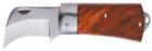 弯刃电工刀: 采用特殊锰钢制成，韧性好，硬度高。 刃部硬度达到58HRC，切割表现优异。 进口红木手柄，坚硬耐磨。
